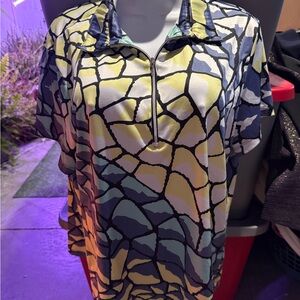 Simplicity Women's Button Down Shirt - Blue, Yellow, Black Mosaic 93